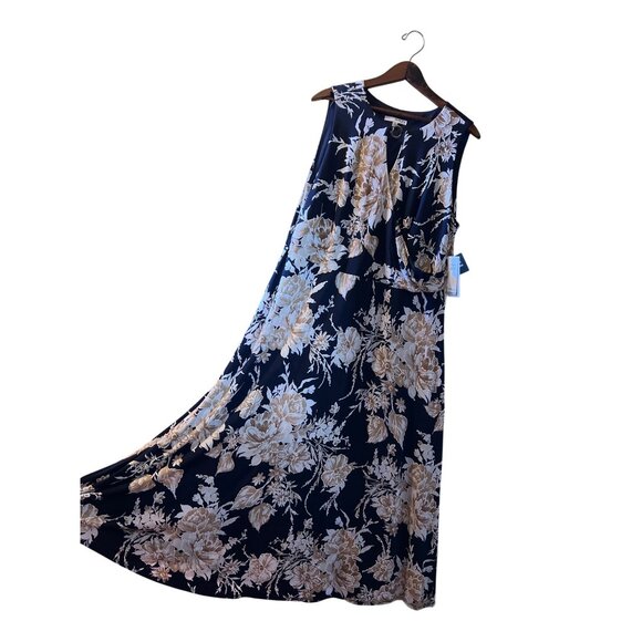 Studio One New York Navy Blue Floral Maxi Dress Sleeveless Keyhole Accent - Picture 8 of 10